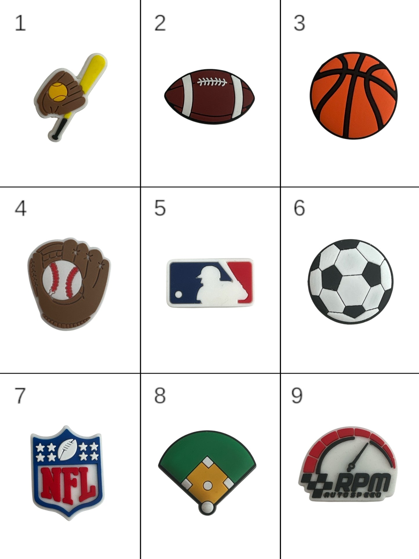 Sports Croc Charms - Baseball Basketball USA Style Sports