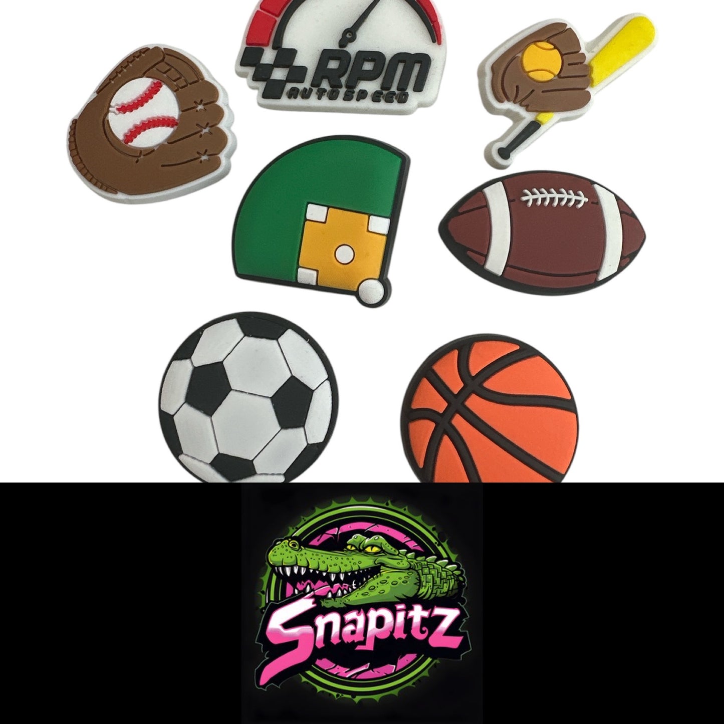 Sports Croc Charms - Baseball Basketball USA Style Sports