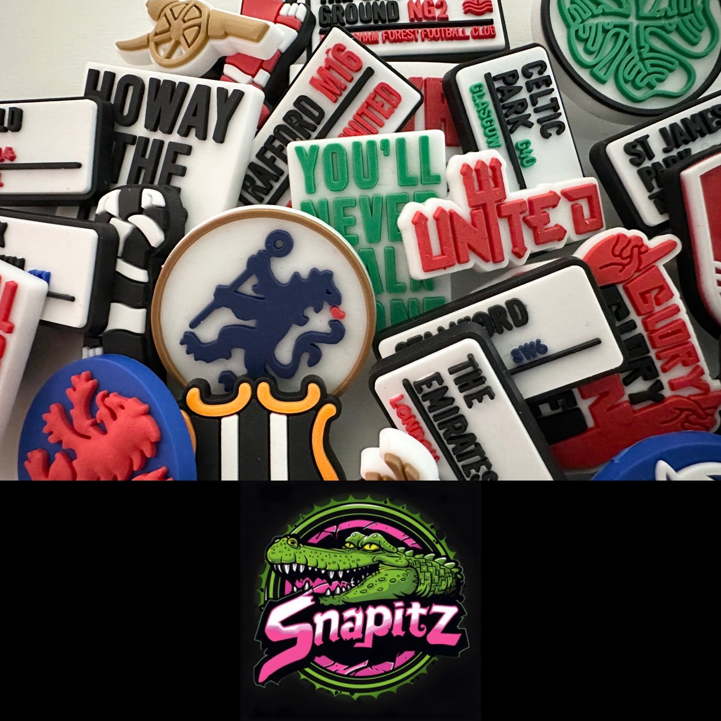 Football Croc Charms - Gift Sign Badge Scarf Banner